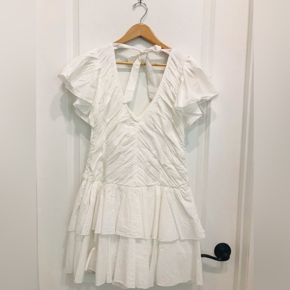 Love the label - Brand NWT White ruffled mini dress - Picture 1 of 9